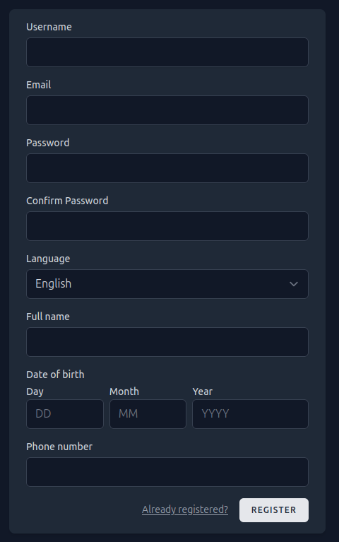 screenshot registration form