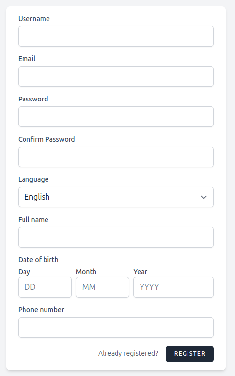 screenshot registration form