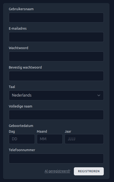 schermafbeelding registratieformulier