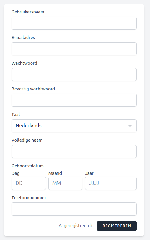 schermafbeelding registratieformulier